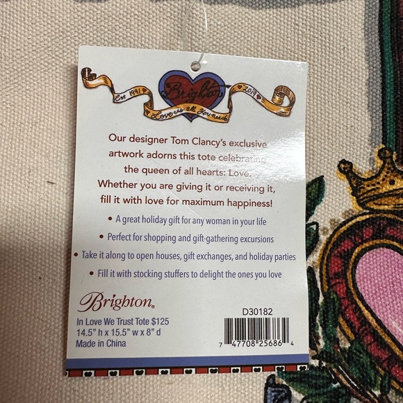 NWT Brighton In Love We Trust Promo Tote Bag Canvas Blue Leather Handles - Picture 5 of 15